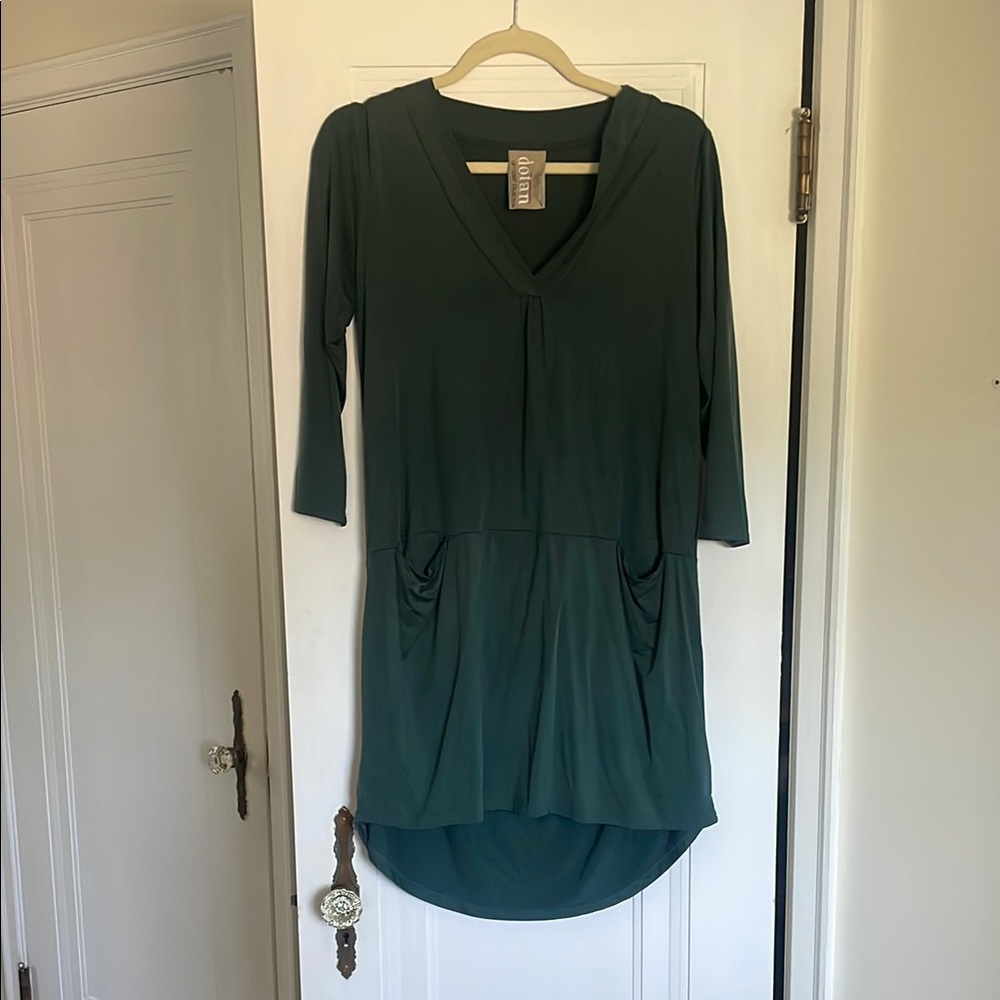 Anthropologie Green Asymmetrical 3/4 Sleeve Mini Dress